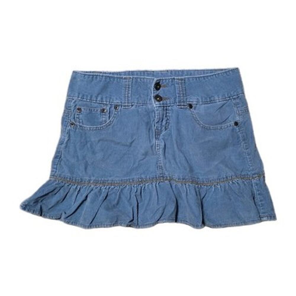 Vintage Y2K Lei Corduroy Ruffle Mini Skirt Women 3 2000s Preppy Fairy Boho Micro